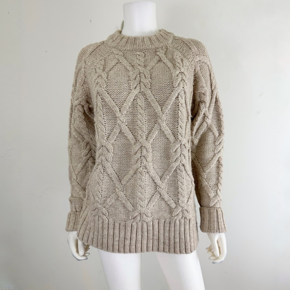 H&M Beige OverSized Chunky Cable Knit Wool Sweater XS